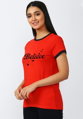 SR Fashion Printed, Typography Women Round Neck Red T-Shirt