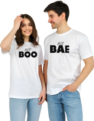 KART BLACK Printed Couple Round Neck Green T-Shirt