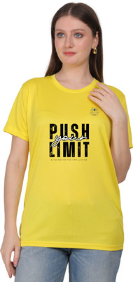 SOLBLOOMS Printed Women Round Neck Yellow T-Shirt