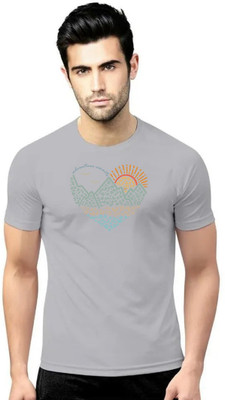 LV CARE Printed Men Round Neck Grey T-Shirt