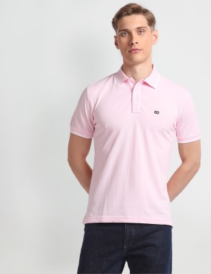 Arrow Sport Solid Men Polo Neck Pink T-Shirt