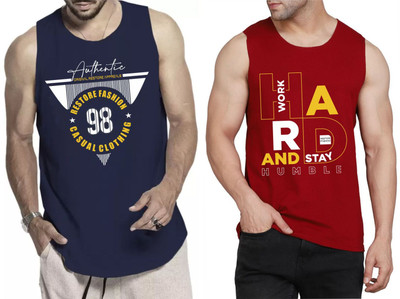 WOOSTRO Printed Men Scoop Neck Dark Blue, Maroon T-Shirt