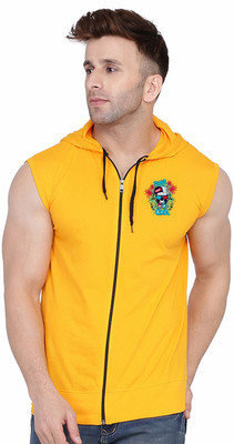 Blisstone Printed Men Hooded Neck Yellow T-Shirt