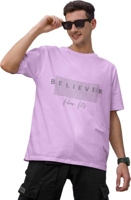 TFF Typography, Striped Men Round Neck Purple T-Shirt