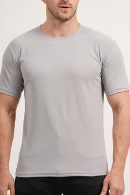 Pavis Solid Men Round Neck Grey T-Shirt