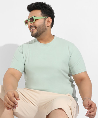 Instafab Plus Solid Men Round Neck Green T-Shirt
