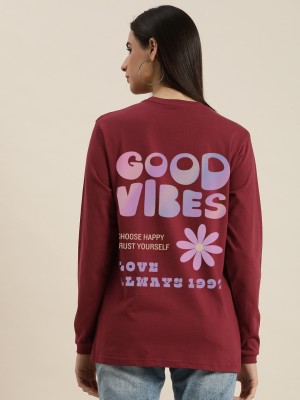PP Vastram Printed, Typography Women Round Neck Maroon T-Shirt