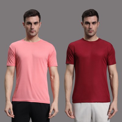 InkTees Solid Men Round Neck Pink T-Shirt