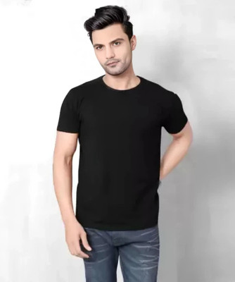 ShopGlobal Solid Men Round Neck Black T-Shirt