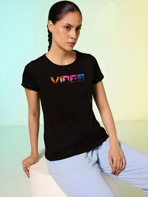 SZN Graphic Print Women Round Neck Black T-Shirt