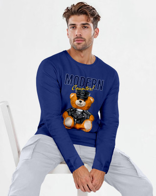 Triptee Animal Print Men Round Neck Dark Blue T-Shirt