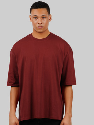 Roadster Printed Men Crew Neck Maroon T-Shirt