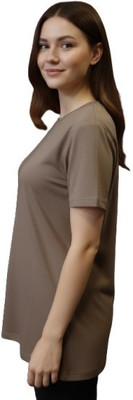 MYo2 Solid Women Round Neck Brown T-Shirt