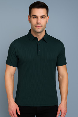 INKKR Solid Men Polo Neck Green T-Shirt