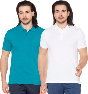 BODYACTIVE Solid Men Polo Neck Blue, White T-Shirt