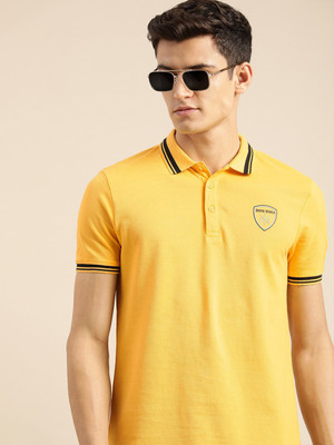 BEING HUMAN Solid Men Polo Neck Yellow T-Shirt