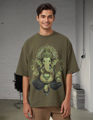 Riwazah Graphic Print Men Round Neck Green T-Shirt