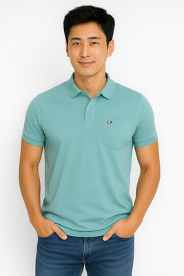 ninjafort Solid Men Polo Neck Green T-Shirt