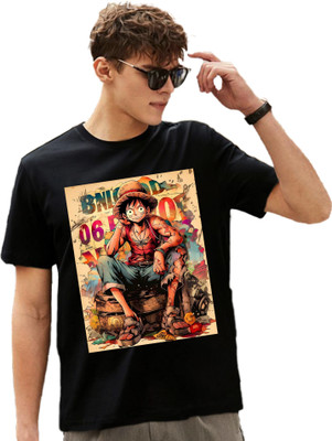 DRIZZLE CLICKS Printed Men Round Neck Reversible Black T-Shirt