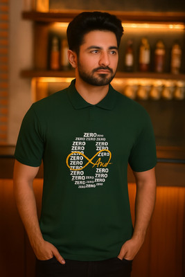 SUTRA CLOTHINGS Printed Men Polo Neck Dark Green T-Shirt