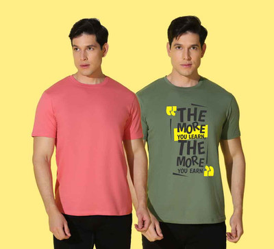 WOOSTRO Printed Men Round Neck Pink, Green T-Shirt