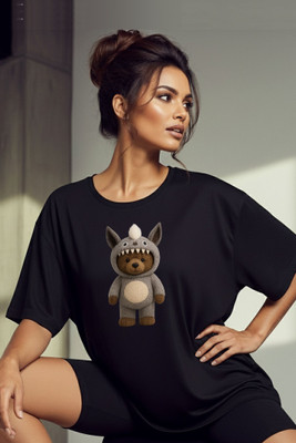 LuxeApe Printed Women Round Neck Black T-Shirt