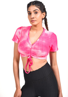 GymSquad Casual Self Design Women Pink, White Top