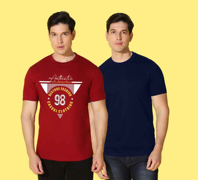 WOOSTRO Graphic Print, Solid Men Round Neck Multicolor T-Shirt