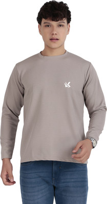 Kibitzer Solid Men Round Neck Beige T-Shirt