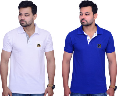 La Milano Solid Men Polo Neck Blue T-Shirt