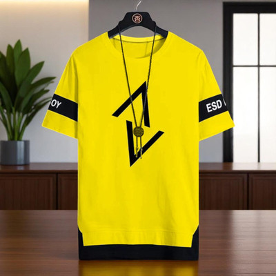 Autna Abstract Men Round Neck Yellow T-Shirt