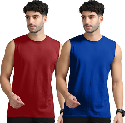 Adorbs Solid Men Round Neck Maroon, Dark Blue T-Shirt