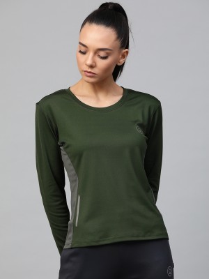 CHKOKKO Solid Women Round Neck Dark Green T-Shirt