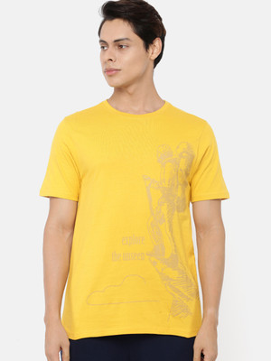 Wildcraft Printed Men Round Neck Yellow T-Shirt