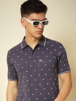 UNIBERRY Printed Men Polo Neck Purple T-Shirt