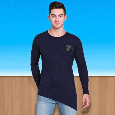 FARICON Solid Men Round Neck Dark Blue T-Shirt