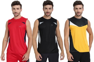 FTX Colorblock Men Round Neck Red, Gold, Black T-Shirt