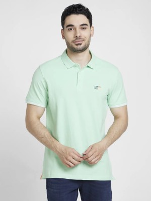 Spykar Solid Men Polo Neck Green T-Shirt