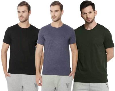 VAN HEUSEN Solid Men Round Neck Black, Dark Green, Blue T-Shirt