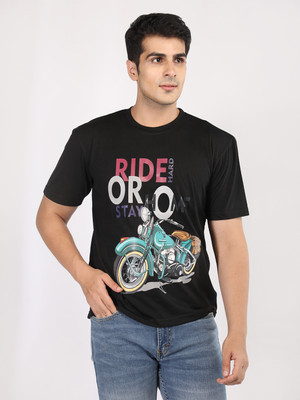 ETC Printed Men Round Neck Black T-Shirt