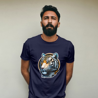 Mornak Printed Men Round Neck Dark Blue T-Shirt