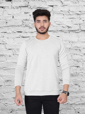 Krishna Designing Self Design Men Round Neck White T-Shirt