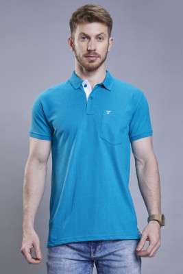 3BROS Solid Men Polo Neck Light Blue T-Shirt