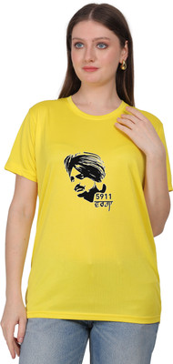 febb Graphic Print Women Round Neck Yellow T-Shirt