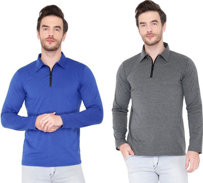 JB Jangoboy Solid Men Polo Neck Blue, Grey T-Shirt