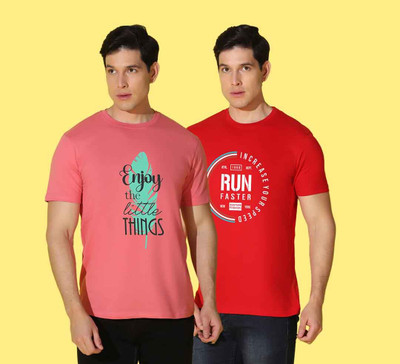WOOSTRO Printed Men Round Neck Multicolor T-Shirt