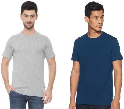 VAN HEUSEN Solid Men Round Neck Dark Blue, Grey T-Shirt