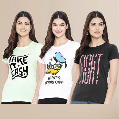 METRONAUT Printed Women Round Neck Multicolor T-Shirt