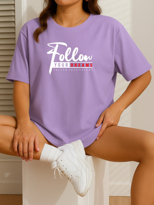SZN Printed Women Round Neck Purple T-Shirt