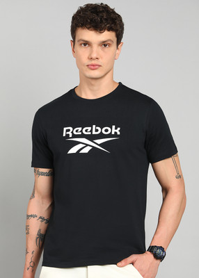 REEBOK Printed Men Round Neck Black T-Shirt